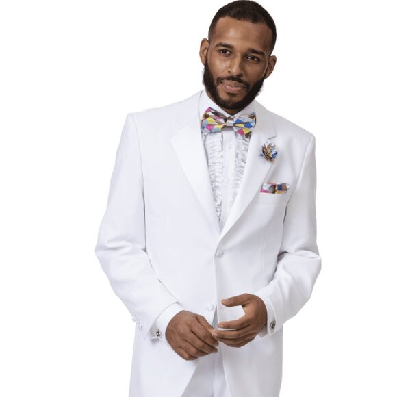Mens Classic 2 Button Notch Lapel Tuxedo in White - Picture 1 of 2